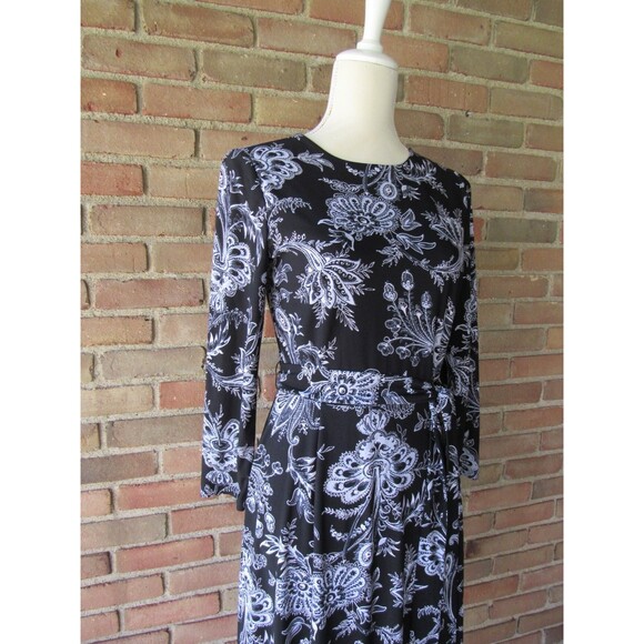 Anne Klein Paisley Midi Dress Size 4 Floral 3/4 Sleeve Jersey Tie Waist Wrap - Picture 9 of 16